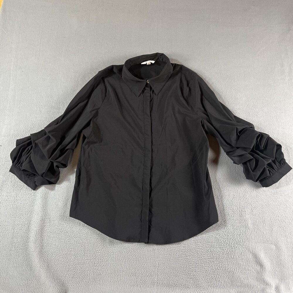 Tuckernut Pomander Place Black Alessia Top XXL Ruffle Balloon Sleeve - Picture 2 of 12